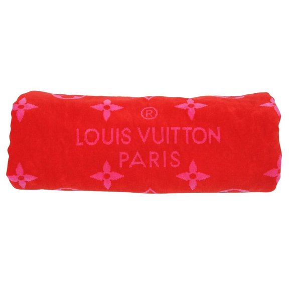 Louis Vuitton Beach Bath Towel Red Pink Drap De Bain Monogram M78643 Cotton - Picture 1 of 9